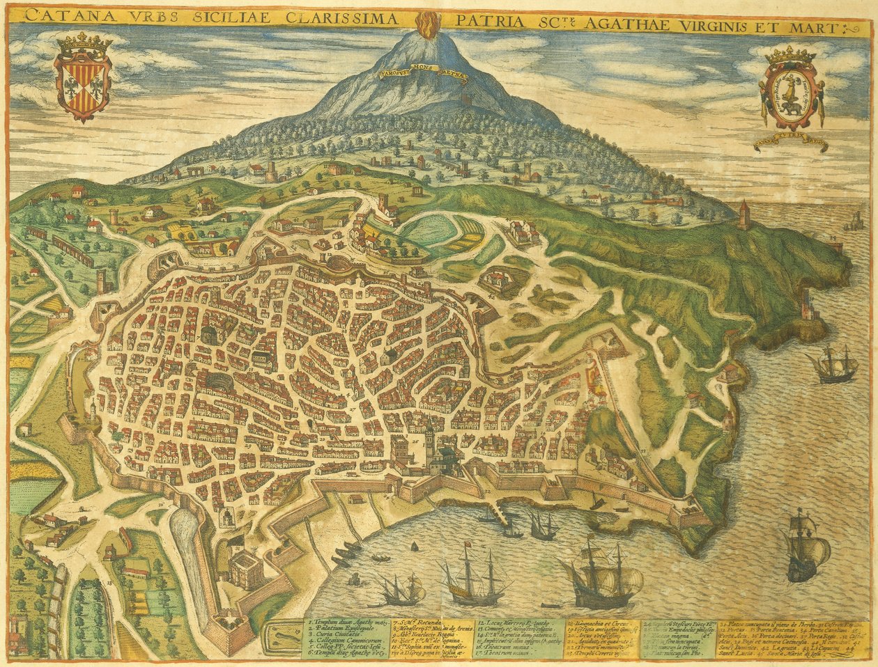 Karte von Catania aus Civitates Orbis Terrarum von Georg Braun von Georg Braun and Hogenberg Franz