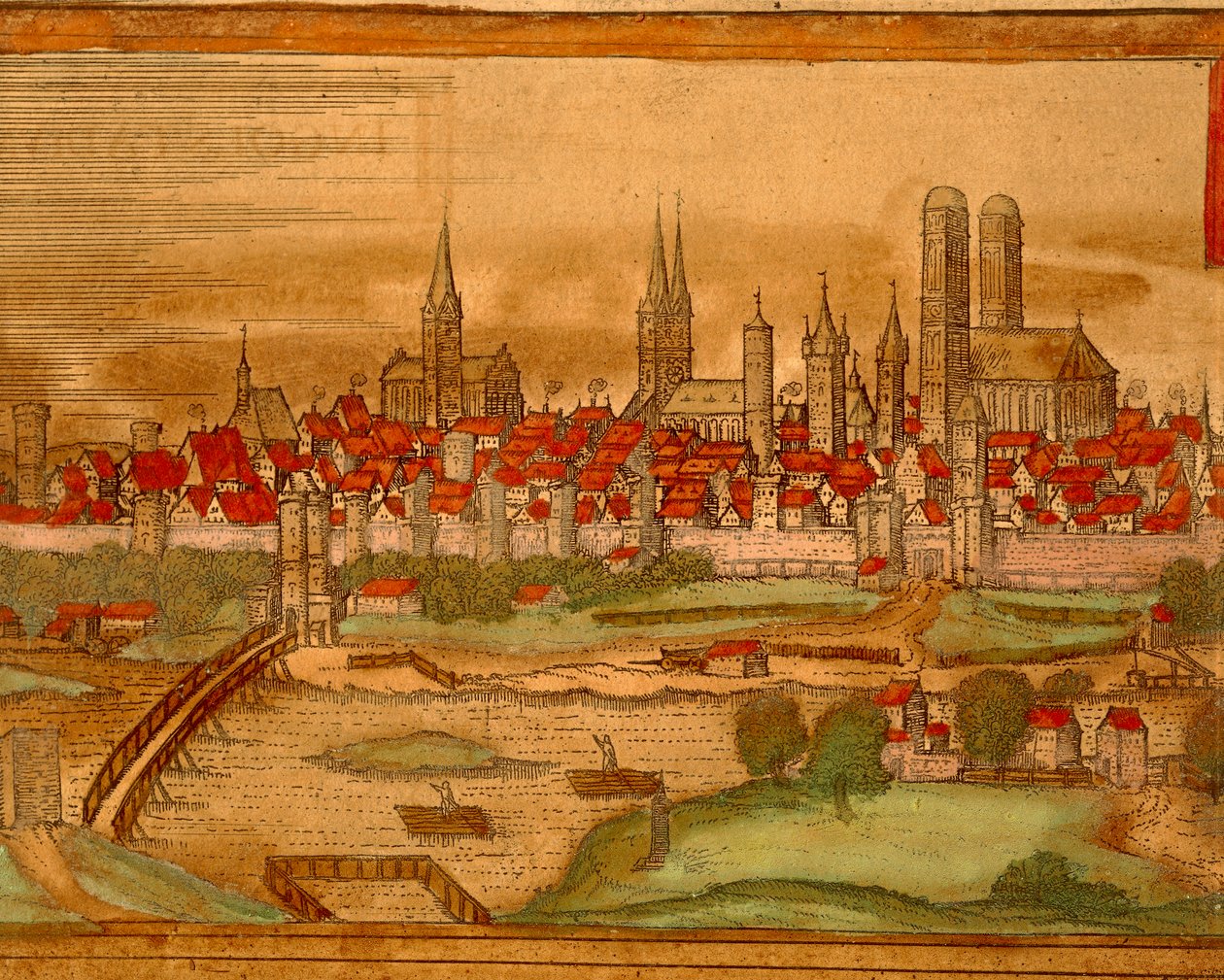 Stadtplan von München aus Civitates Orbis Terrarum von Georg Braun von Georg Braun and Hogenberg Franz