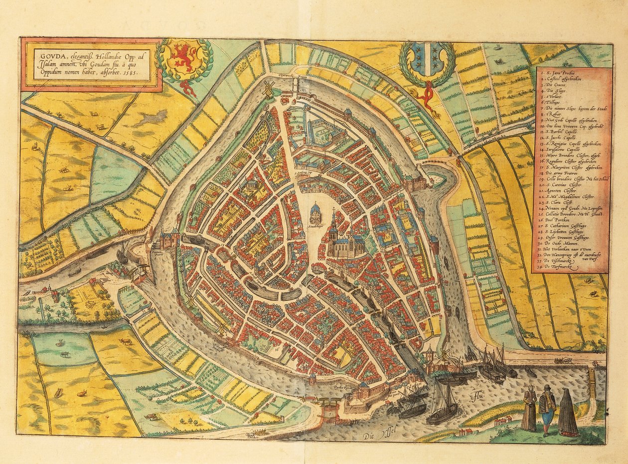 Karte von Gouda aus Civitates Orbis Terrarum von Georg Braun and Hogenberg Franz