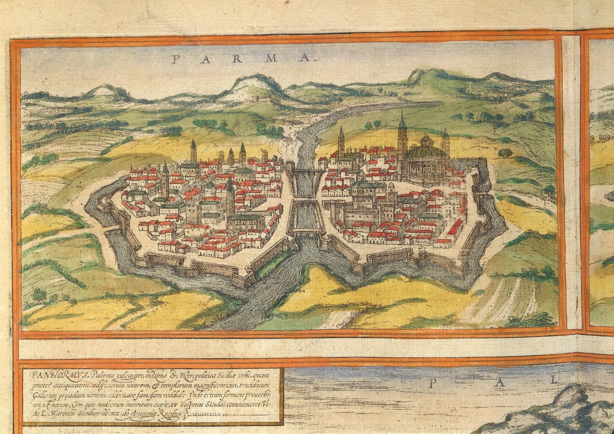 Karte von Parma aus Civitates Orbis Terrarum von Georg Braun and Hogenberg Franz