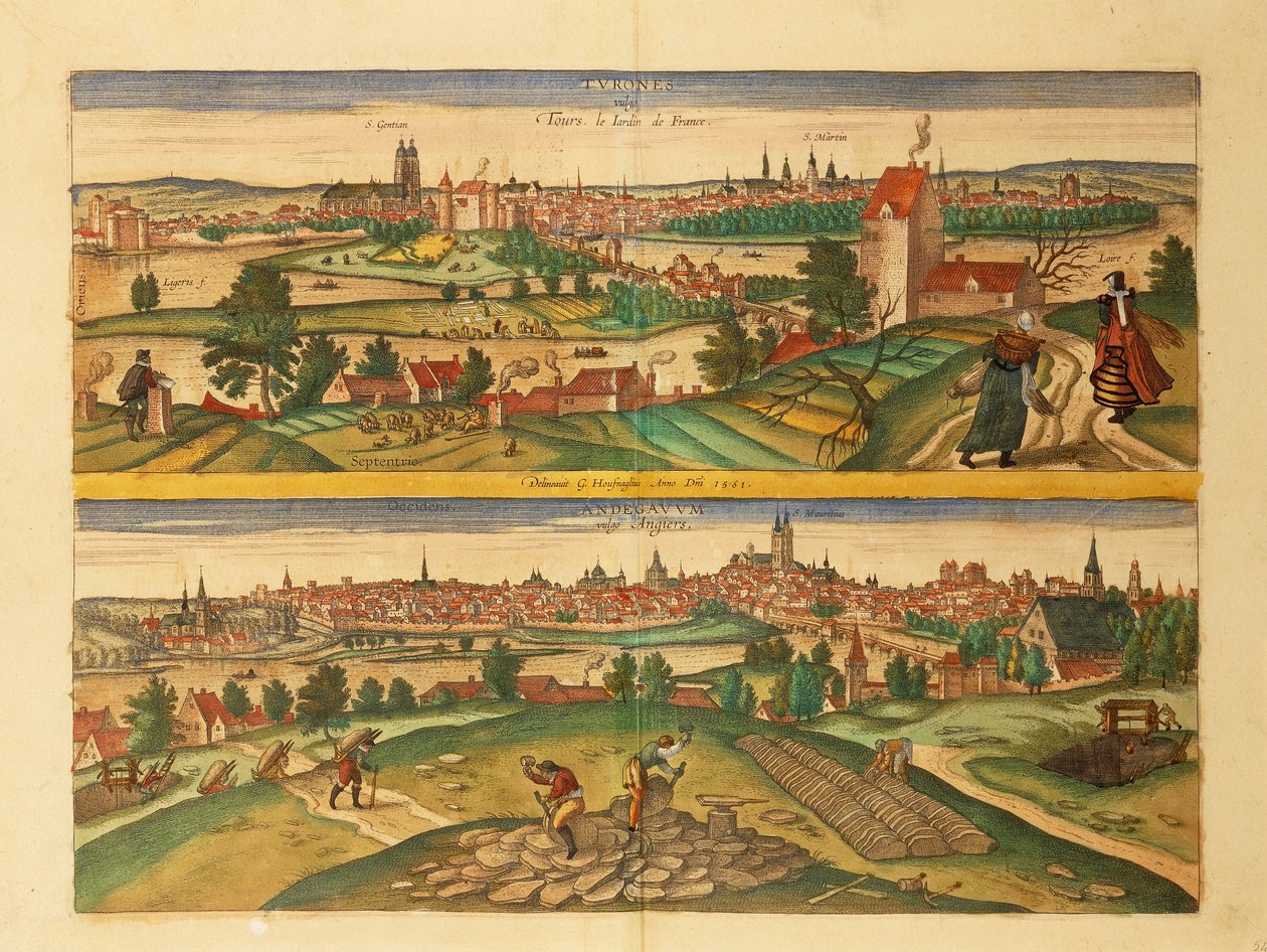 Karte von Tours und Angers aus Civitates Orbis Terrarum von Georg Braun and Hogenberg Franz
