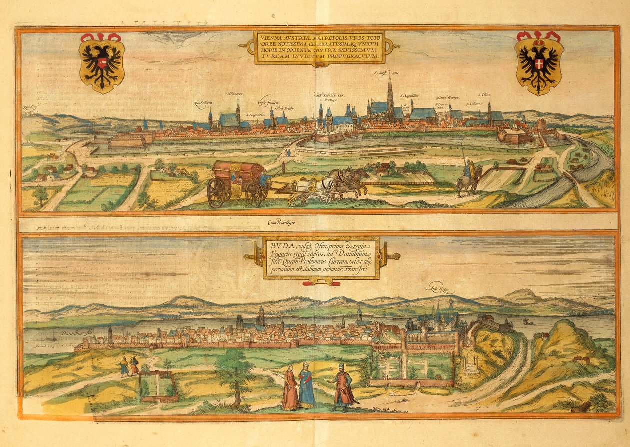 Karte von Wien und Buda aus Civitates Orbis Terrarum von Georg Braun von Georg Braun and Hogenberg Franz