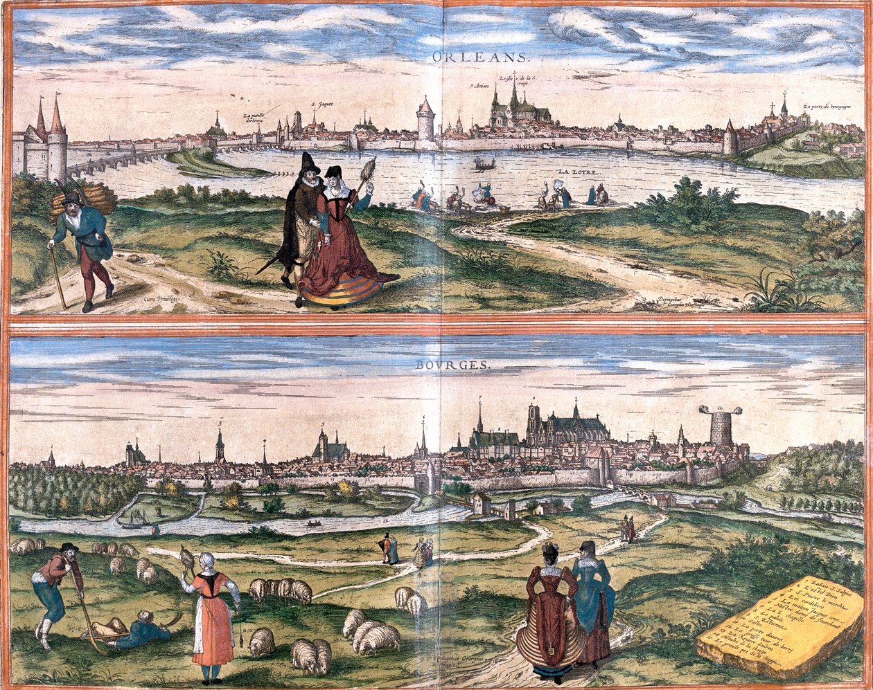 Orléans, Bourges, Frankreich von Georg and Hogenberg Franz (1535 90) Braun