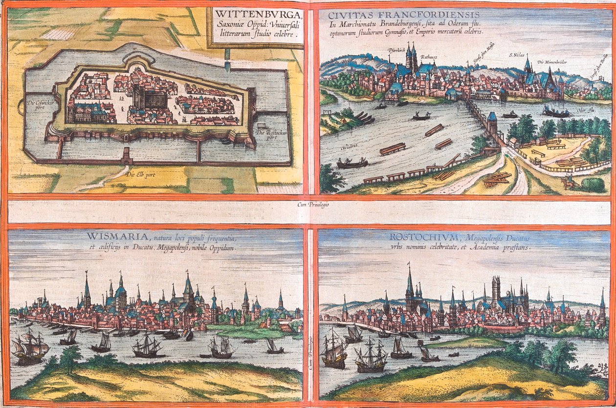 Wittenberg, Frankfurt, Wismar, Rostock, Deutschland von Georg and Hogenberg Franz (1535 90) Braun