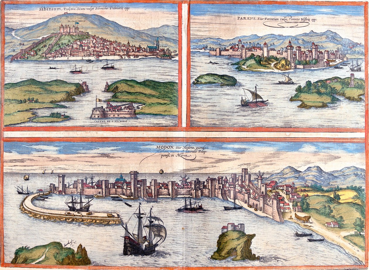Šibenik, Poreč, Methoni, Kroatien, Griechenland von Georg and Hogenberg Franz (1535 90) Braun