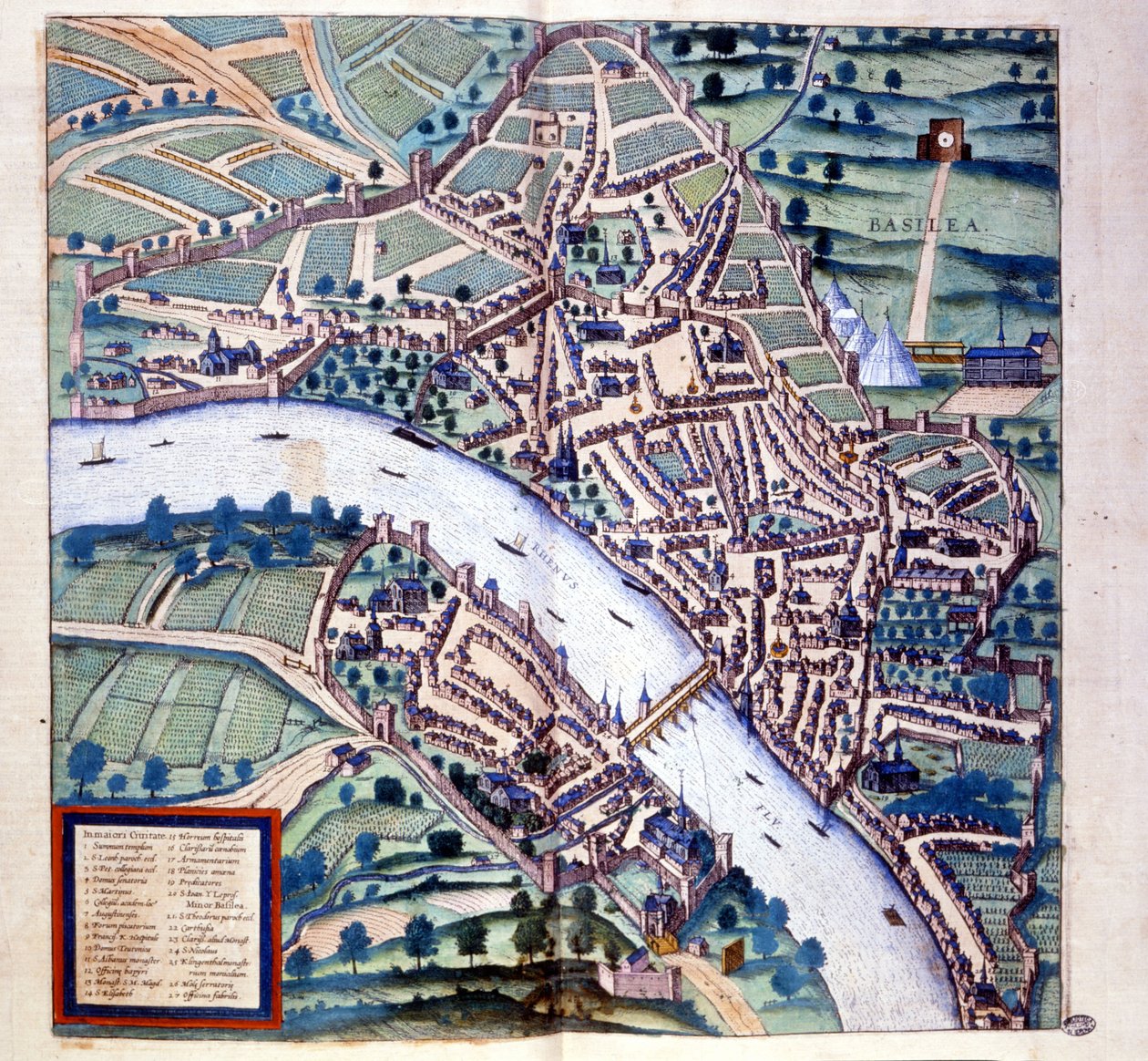 Basel (Schweiz), Vogelperspektive - aus "Atlas" von Braun & Hogenberg von Georg Braun and Hogenberg Franz