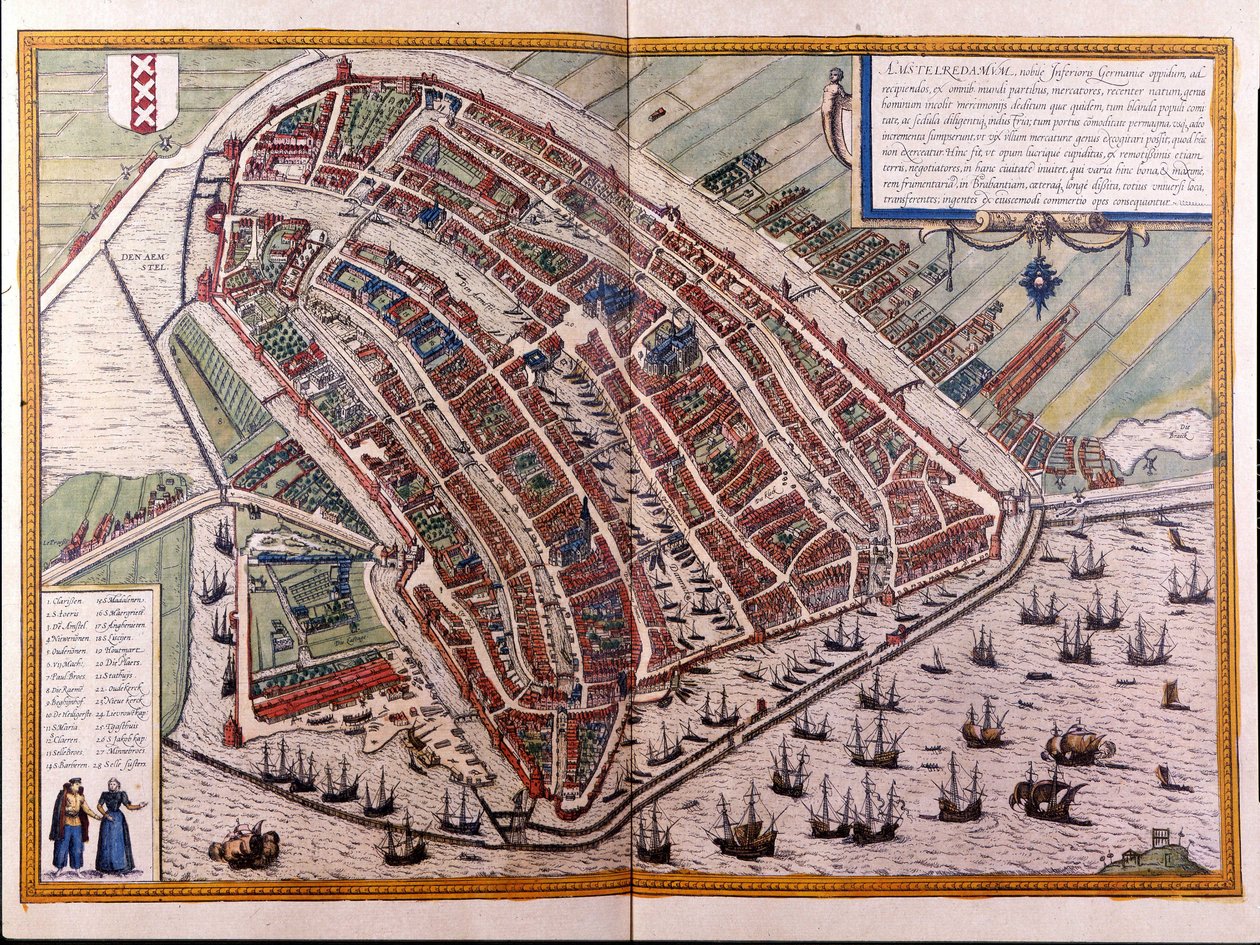 Karte von Amsterdam. Atlas von Braun und Hogenberg. Amsterdam 1588 von Georg Braun and Hogenberg Franz