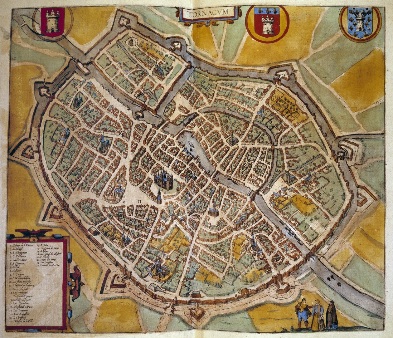 Karte der Stadt Tours in Frankreich. Gravur aus dem Atlas von „Braun und Hogenberg“ 1572 von Georg Braun and Hogenberg Franz