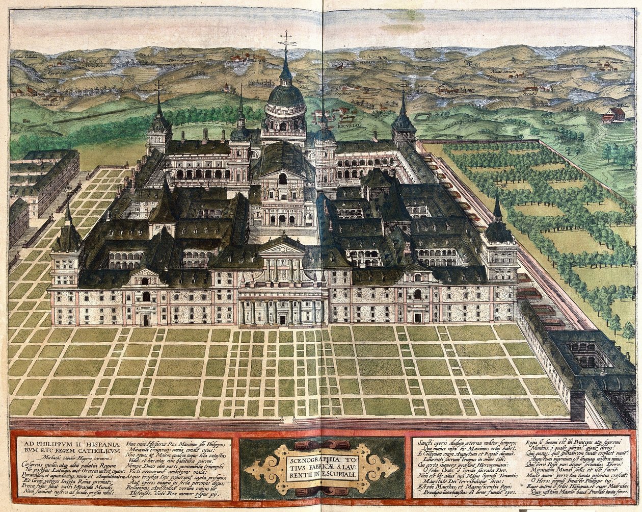 Kloster (Palast von König Philipp II), Spanien (Gravur) von Georg Braun and Hogenberg Franz