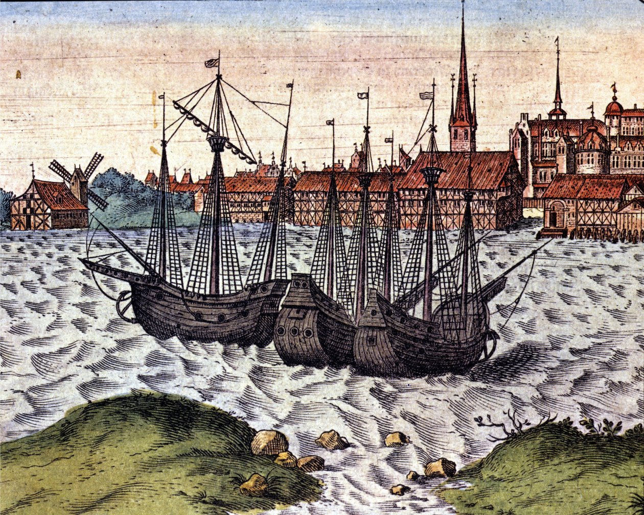 Der Hafen von Lübeck nach dem Theatrum Orbis Terrarum von Braun und Hogenberg. 17. Jahrhundert von Georg Braun and Hogenberg Franz