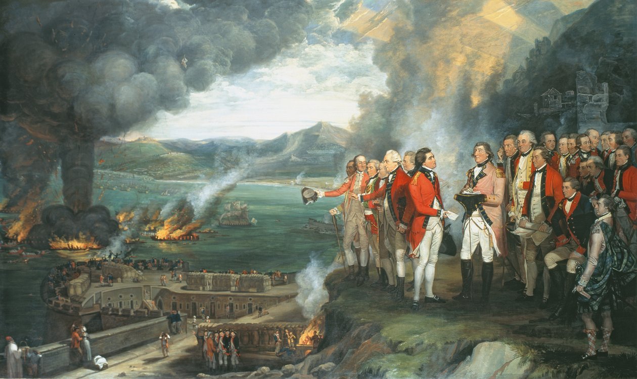 General Eliott und seine Offiziere beobachten die Zerstörung der schwimmenden Batterien, Gibraltar, 14. September 1782, 1784 von George Carter