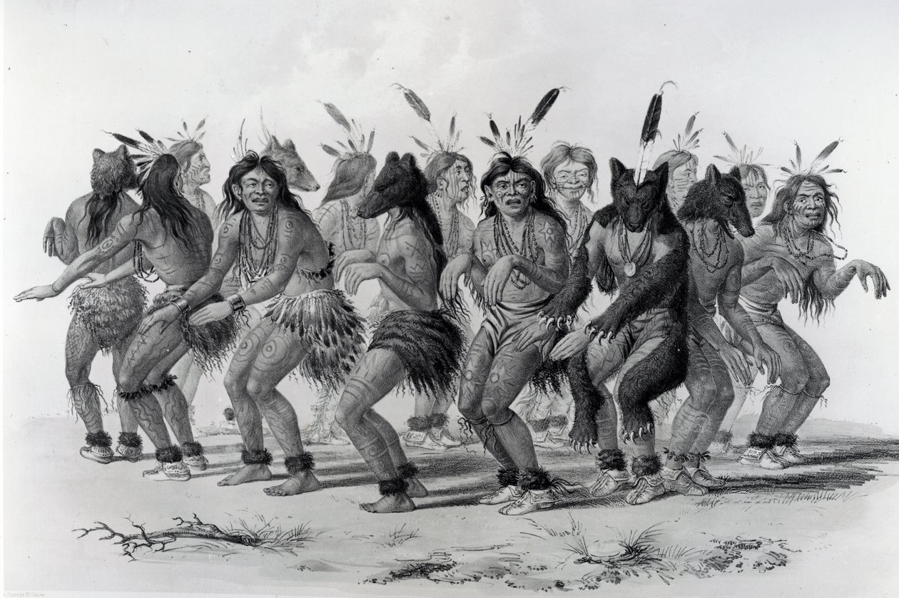 Indianischer Bärentanz, graviert von John McGahey von George Catlin