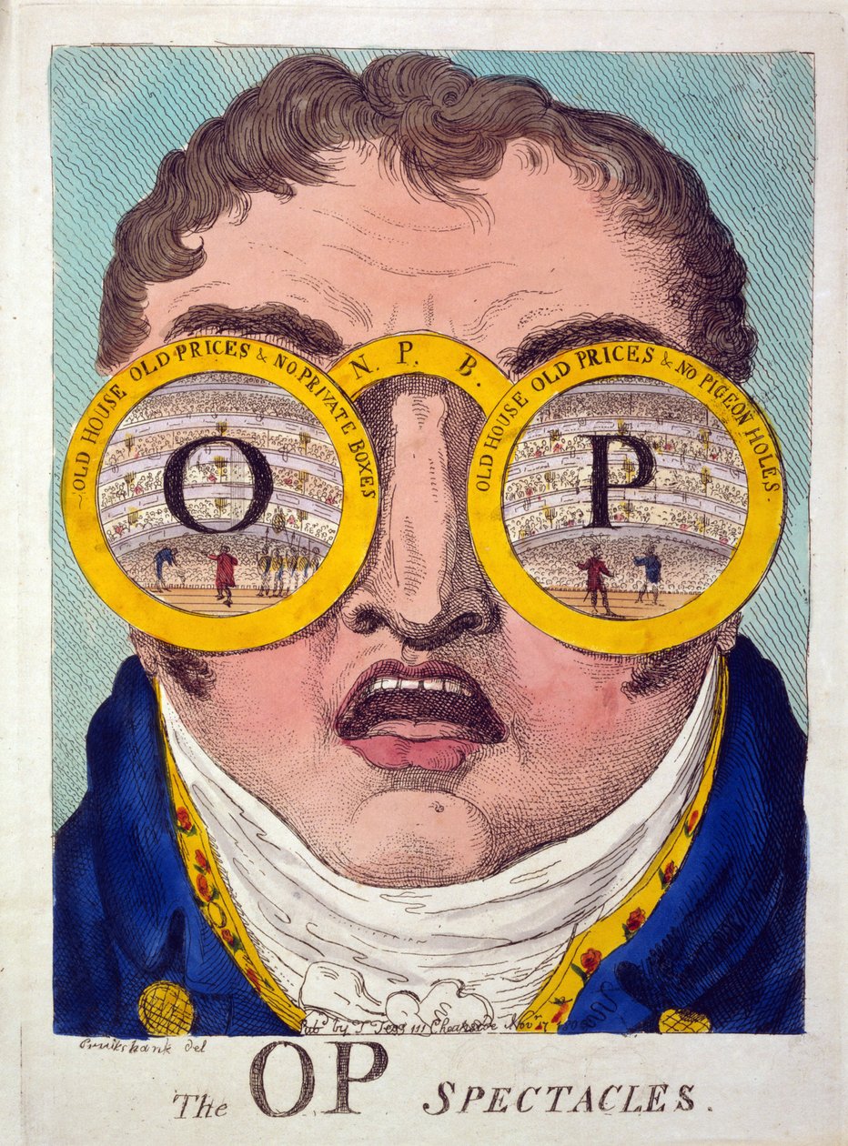 Die OP-Brille, veröffentlicht 1809 (handkolorierte Radierung) von George Cruikshank