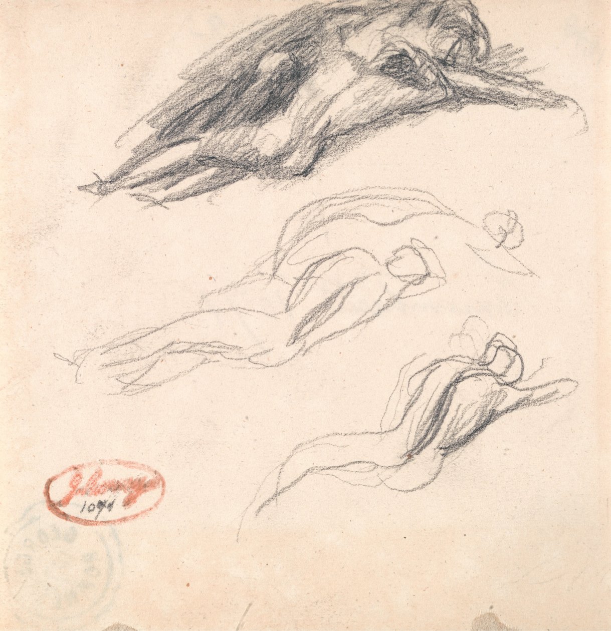 Drei Skizzen einer schlafenden Figur, wahrscheinlich Adam und Eva von George Romney