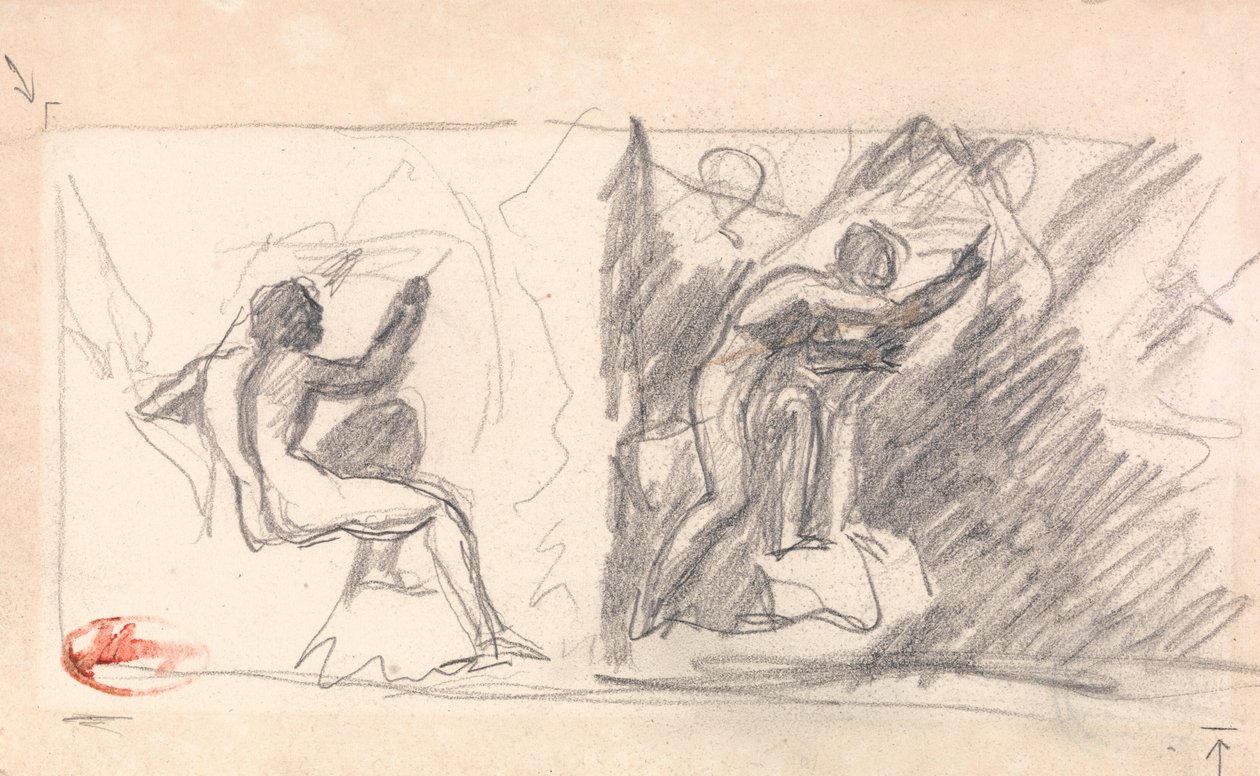 Zwei Skizzen: Sitzender männlicher Akt, Rückansicht; Stehende Figur, gestikulierend von George Romney