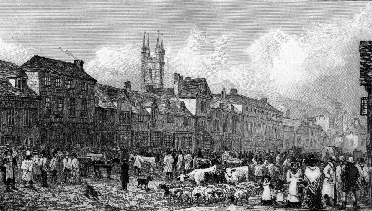 Markttag in Ashford, Kent, graviert von T. Garner, 1830 von George Shepherd