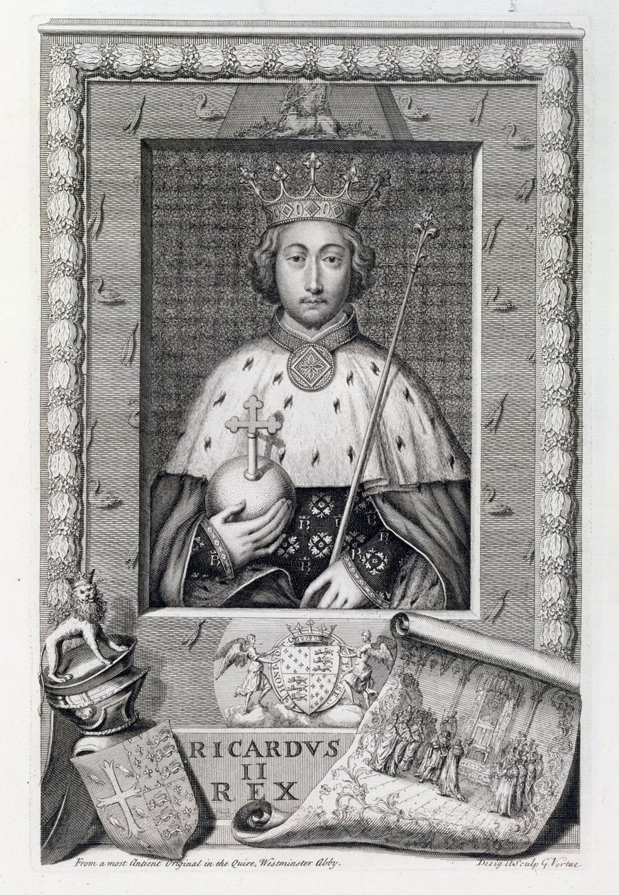 Richard II. (1367-1400) König von England 1377-99, nach einem Gemälde in der Westminster Abbey, graviert vom Künstler von George Vertue