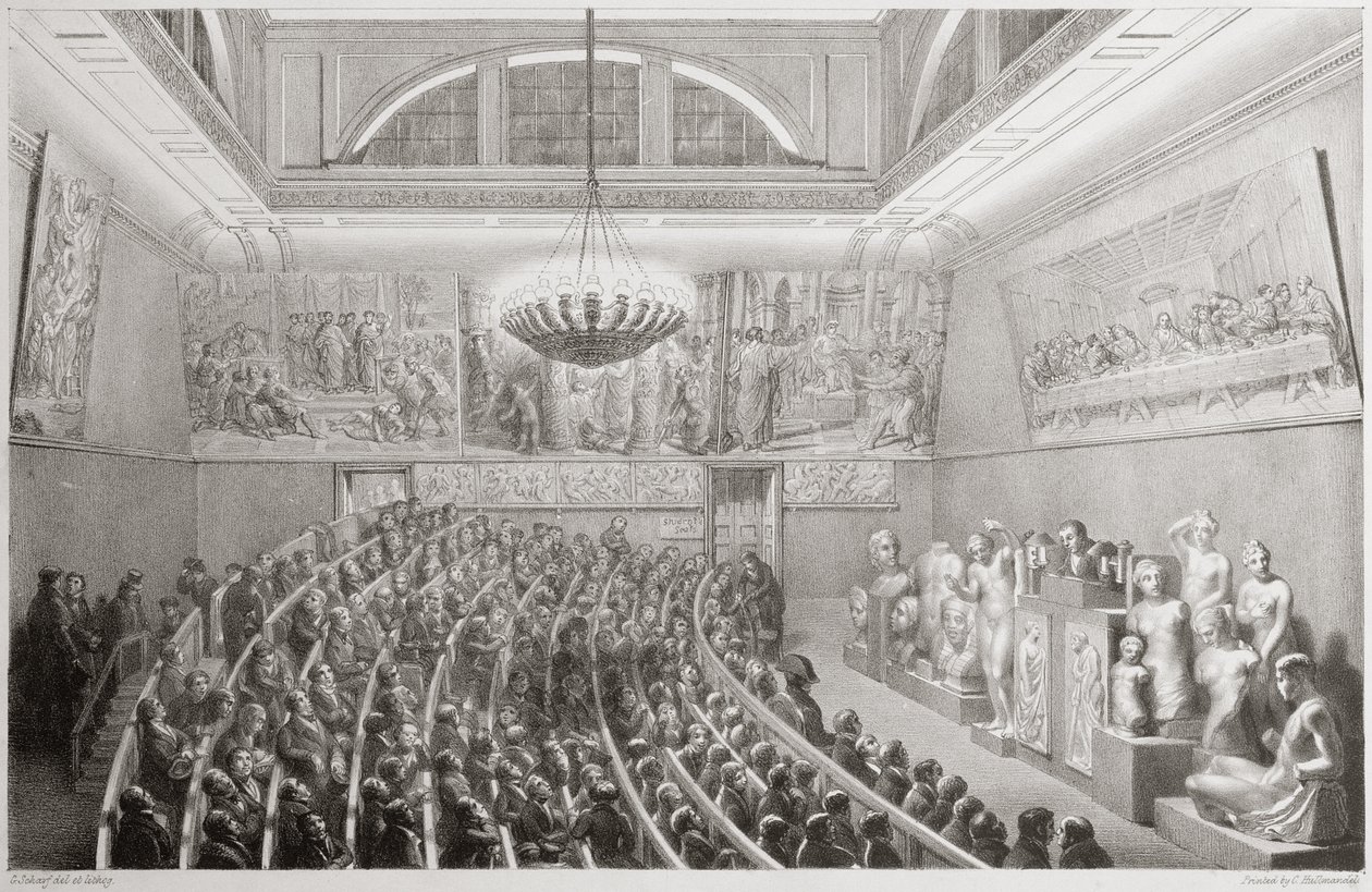 Sir Richard Westmacott (1775-1856) hält einen Vortrag über Skulptur an der Royal Academy of Arts, Somerset House, 1830 von George the Elder Scharf