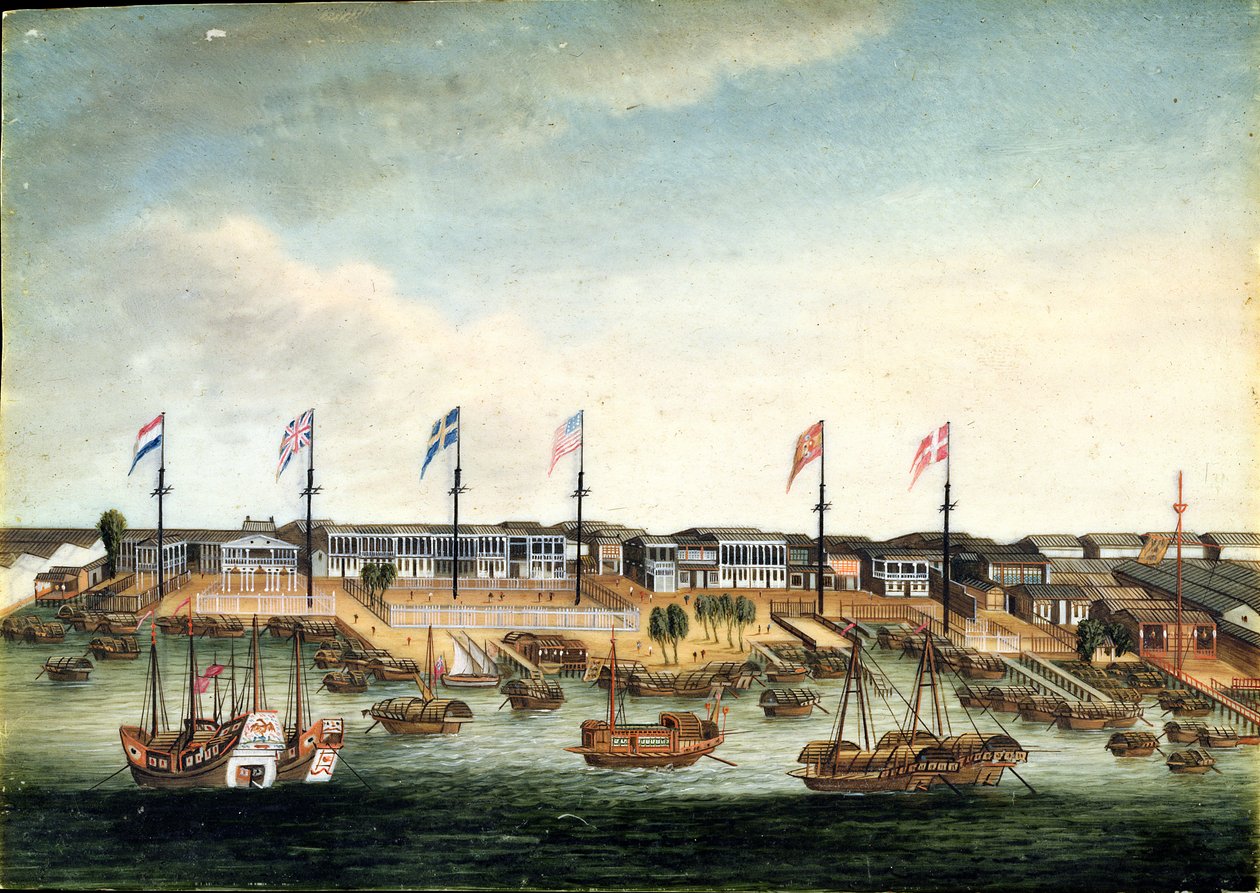 Die Hongs in Kanton, vor 1820 von George (follower of) Chinnery