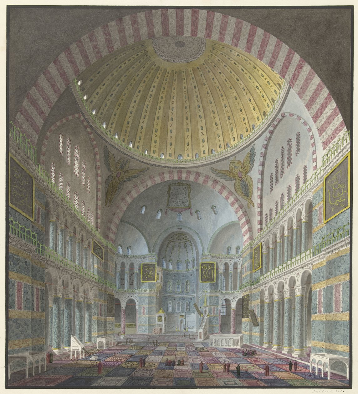 Innenraum der Hagia Sophia mit knienden und stehenden Türken von George Antoine Prosper Marilhat