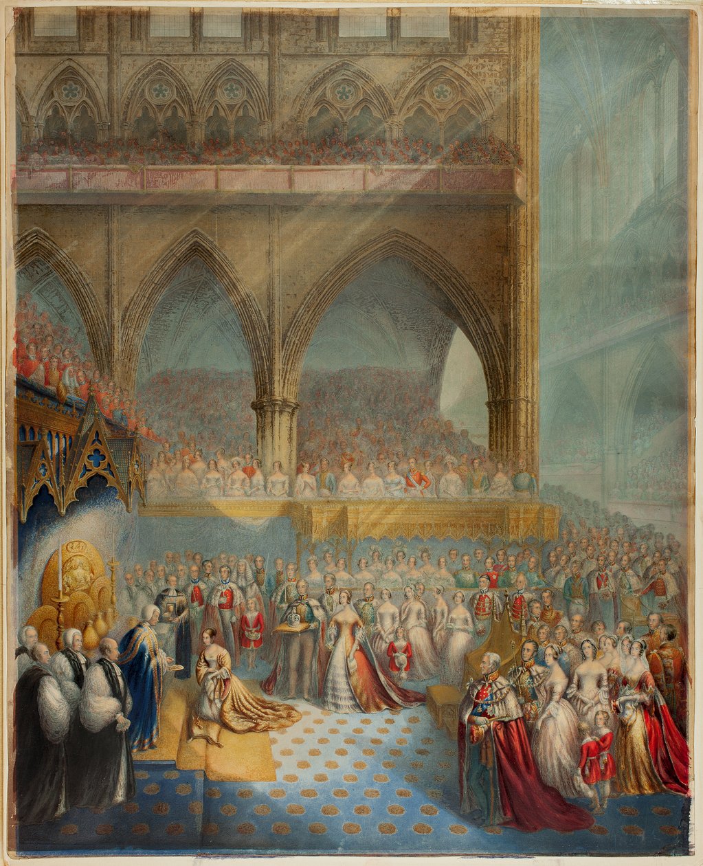 Ihre gnädigste Majestät Königin Victoria empfängt das Sakrament bei ihrer Krönung von George Baxter