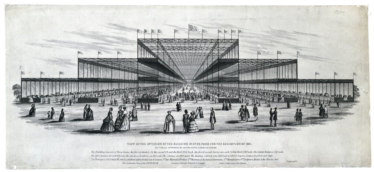 Ansicht des Inneren des Gebäudes im Hyde Park für die Ausstellung von 1851. Wie von den Kommissaren Ihrer Majestät schließlich genehmigt von George Berger
