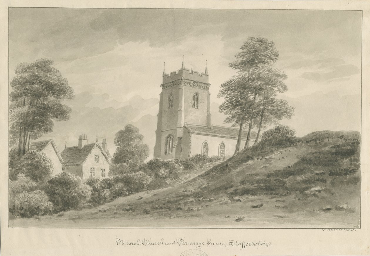 Milwich Kirche und Pfarrhaus von George Buckler