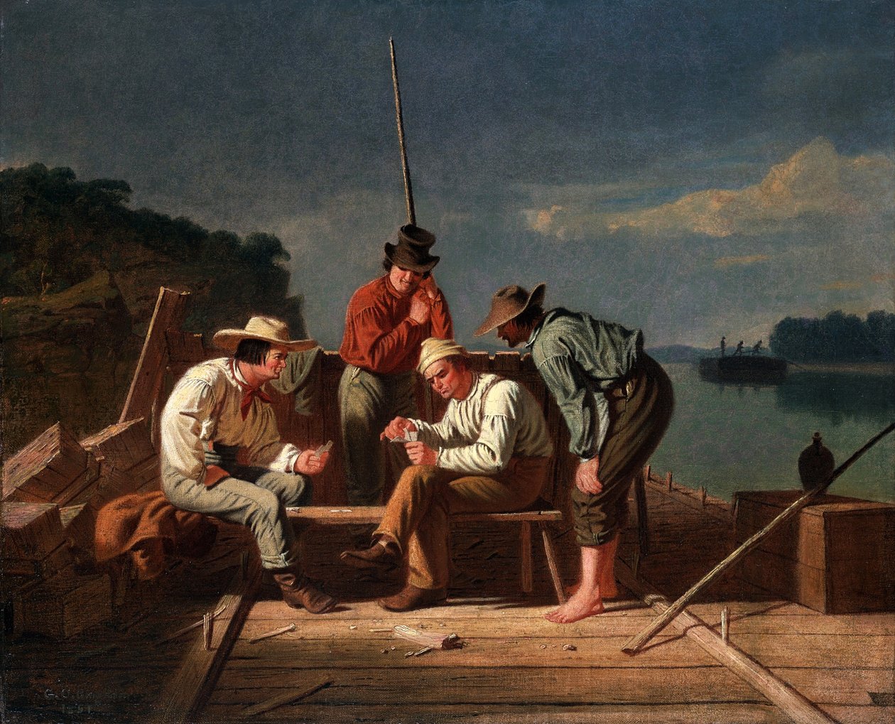 In einer Zwickmühle, oder Mississippi-Flößer beim Kartenspiel von George Caleb Bingham