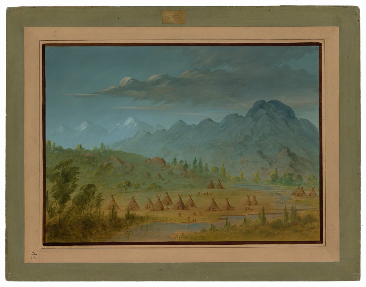 Ein Krähen-Dorf und die Salmon River Berge von George Catlin