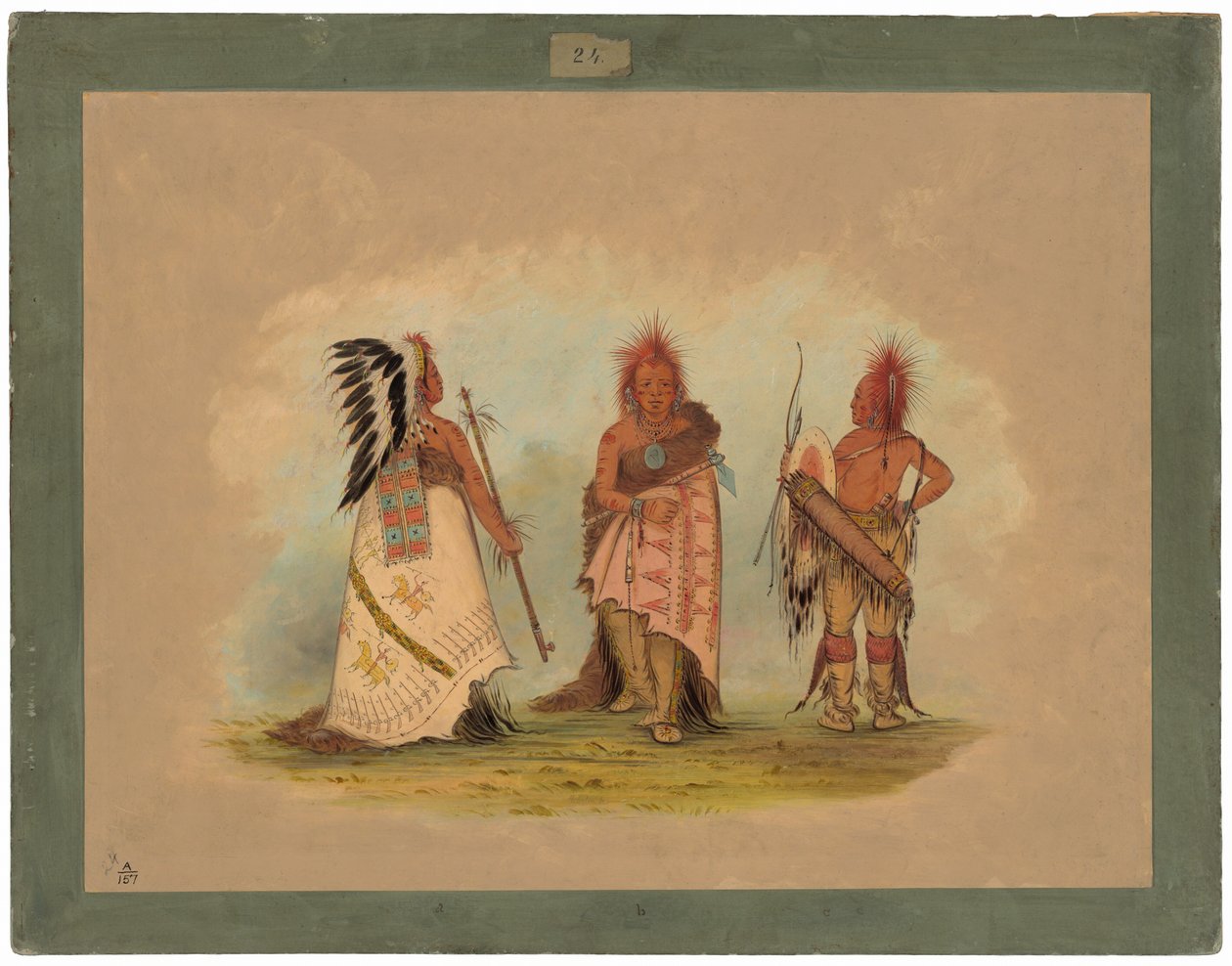 Ein Pawnee-Häuptling mit zwei Kriegern von George Catlin
