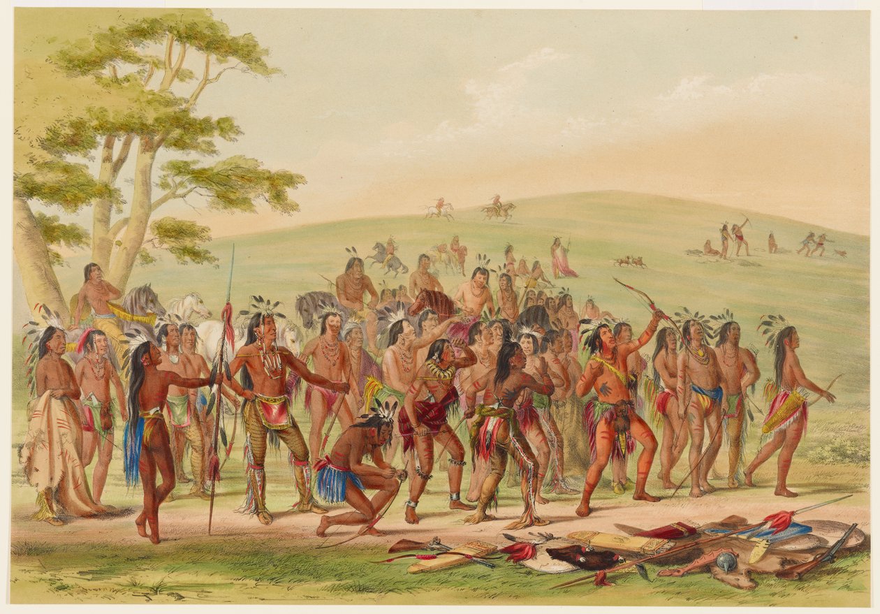 Bogenschießen der Mandans von George Catlin