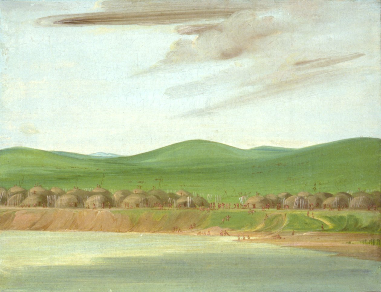 Arikara-Dorf mit erdbedeckten Hütten, 1600 Meilen oberhalb von St. Louis von George Catlin