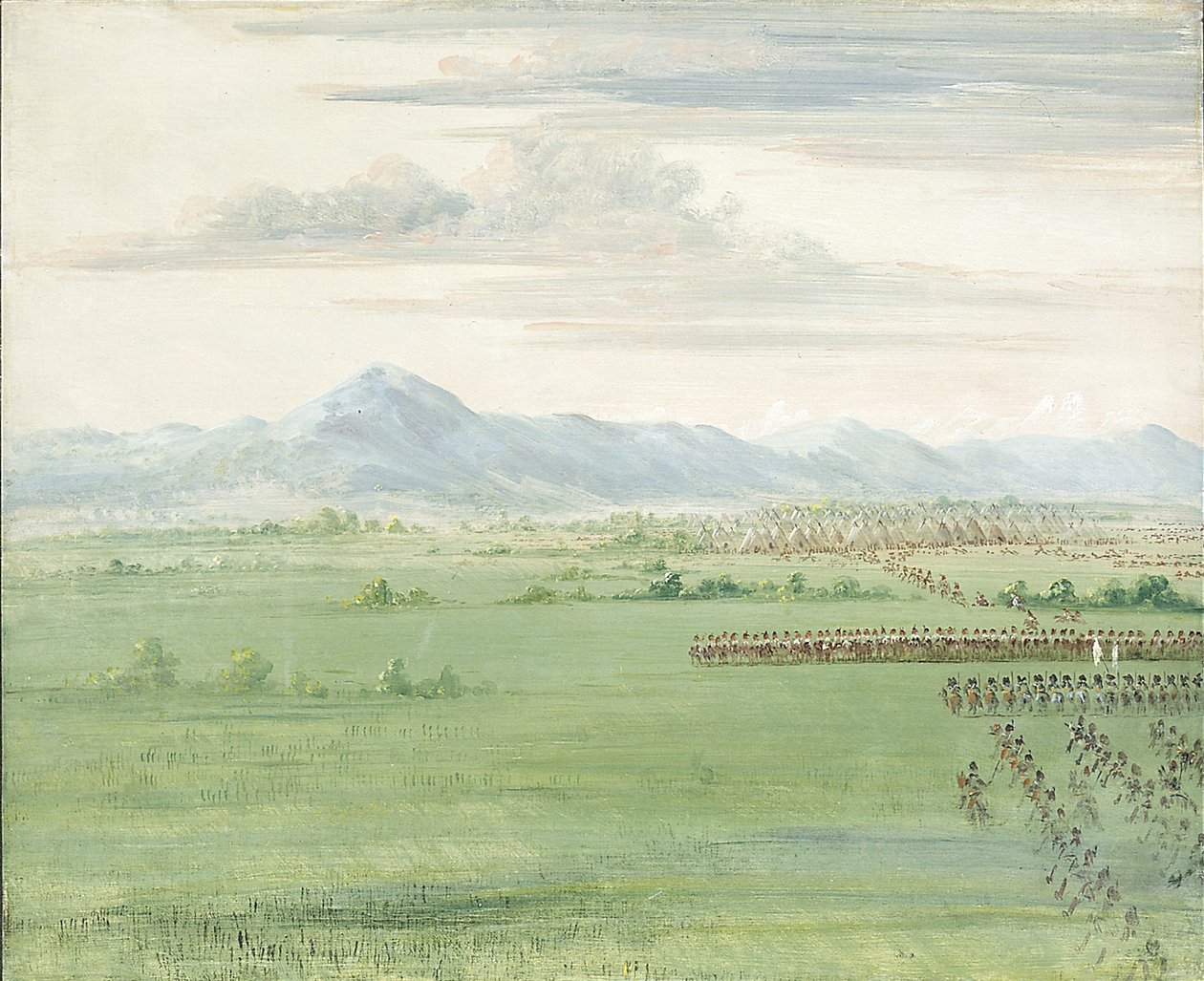 Comanche-Krieger mit weißer Flagge empfangen die Dragoner von George Catlin