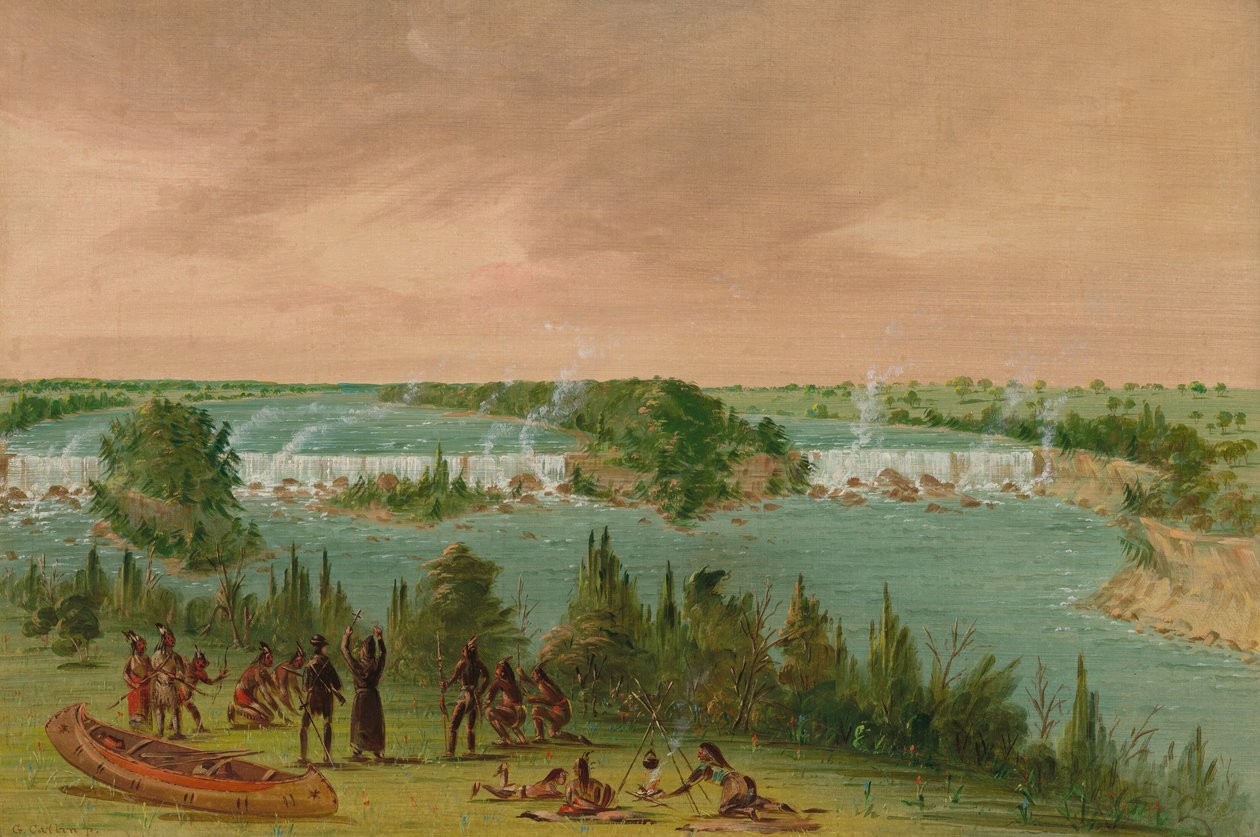Pater Hennepin und Gefährten an den St. Anthony-Fällen. 1. Mai 1680, 1847-1848 von George Catlin