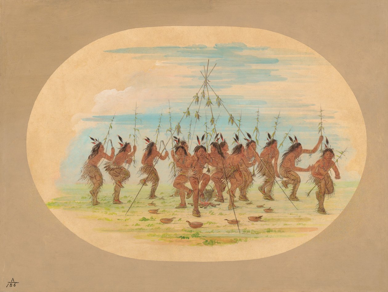 Grüner Mais-Tanz - Minatarrees, 1861 von George Catlin