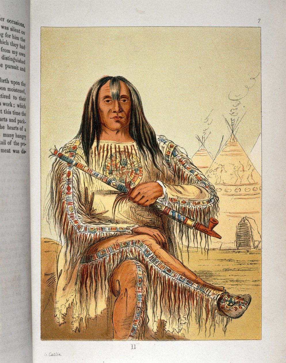 Indianischer Blackfoot-Häuptling mit Pfeife von George Catlin