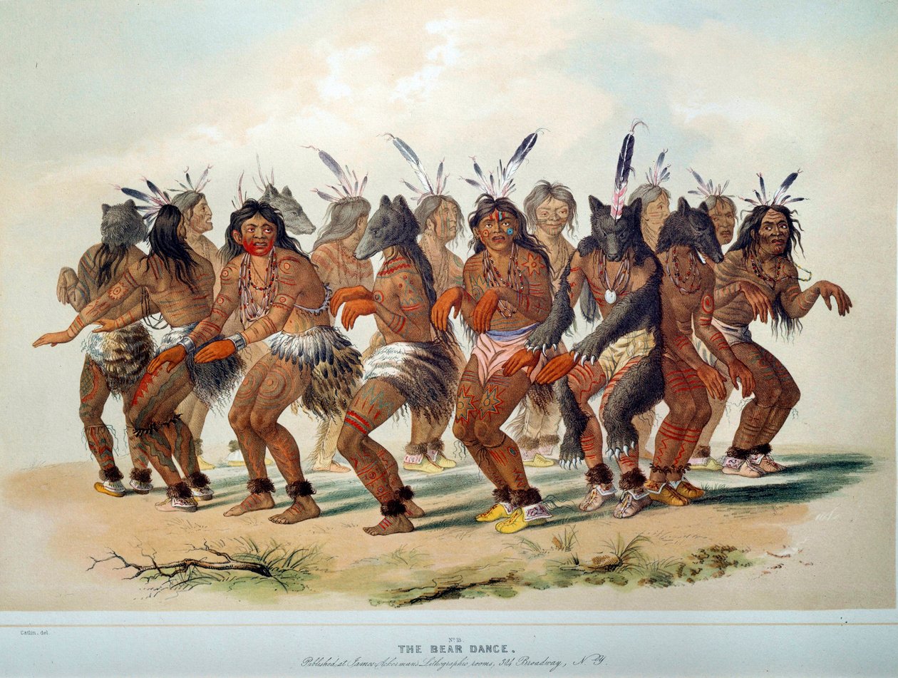 Indianer Amerikas: Bärentanz, Ritual eines Stammes der Rothäute. Illustration von George Catlin (1794-1872) von George Catlin