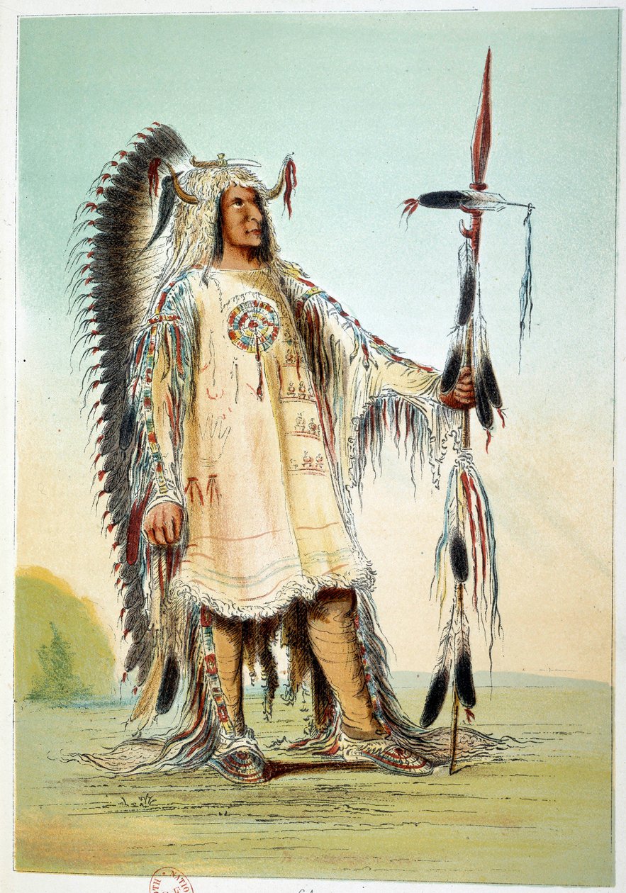 Indianer Amerikas: Mah-To-Toh-Pa (Mah To Toh Pa), zweiter Mandan-Häuptling in Häuptlingskleidung. Illustration von George Catlin (1794-1872) von George Catlin