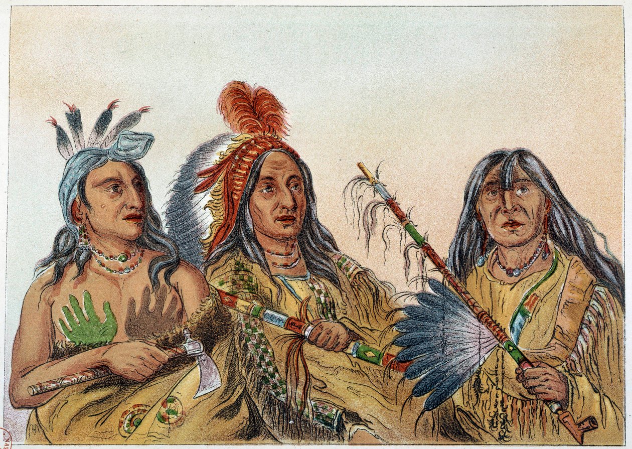 Indianer Amerikas: Porträt von Sioux-Häuptlingen, deren Rivalität konstant war. Illustration von George Catlin (1794-1872) von George Catlin