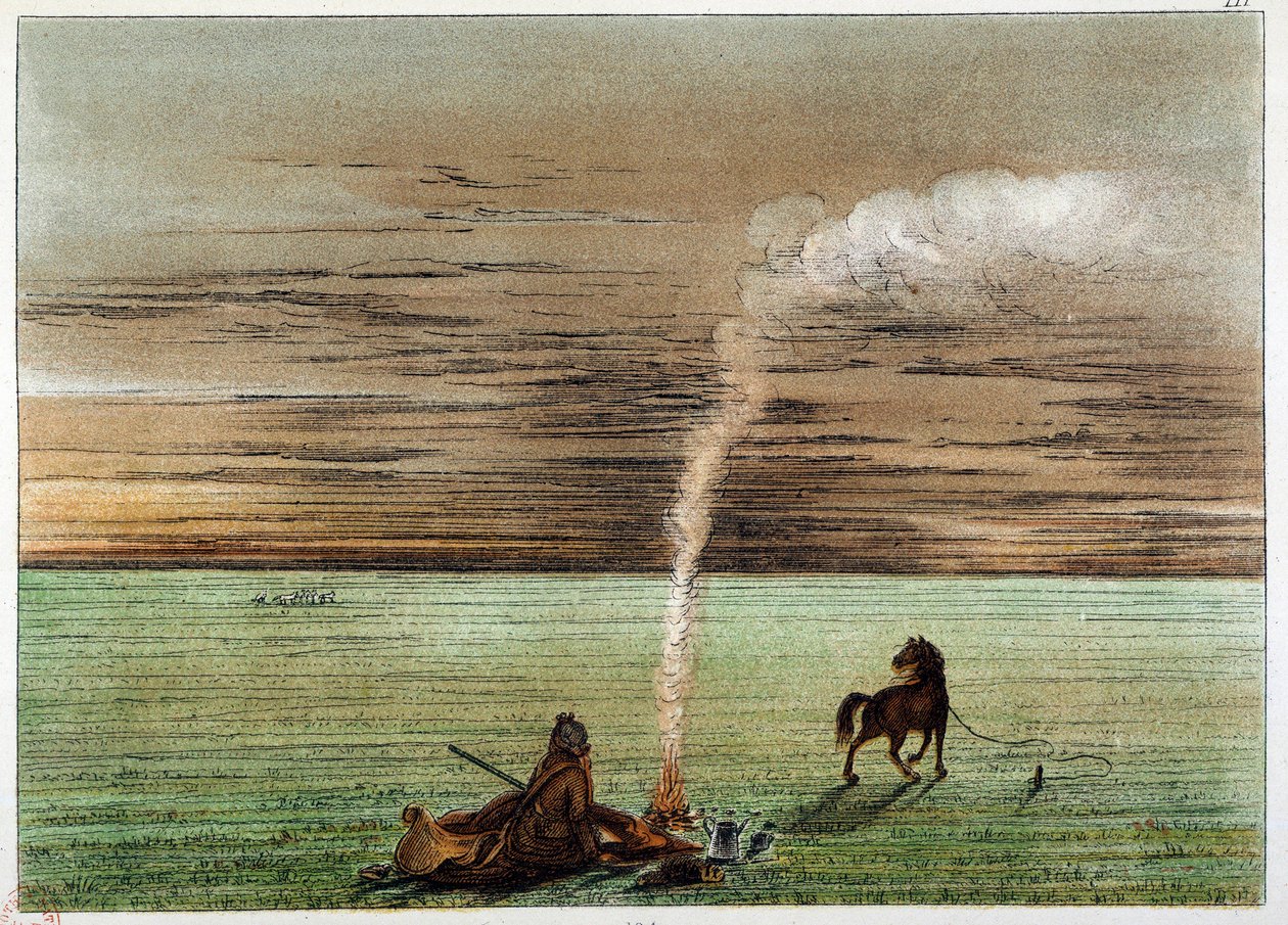 Indianer Amerikas: Catlin gemalt von sich selbst mit seinem Pferd Charley. Illustration von George Catlin von George Catlin