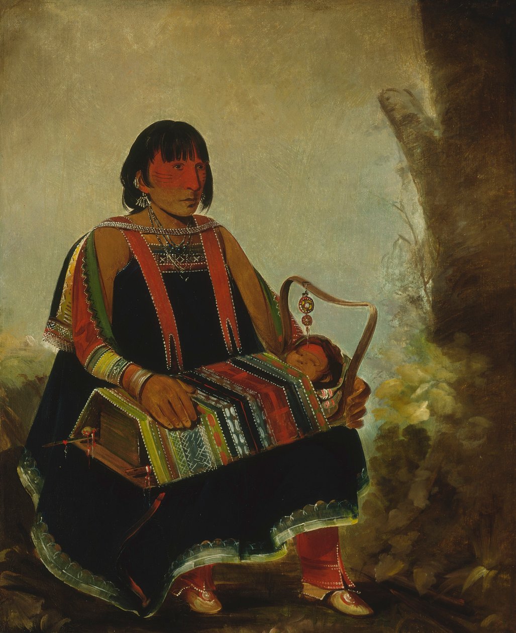 Jú-ah-kís-gaw, Frau mit ihrem Kind in einer Wiege von George Catlin