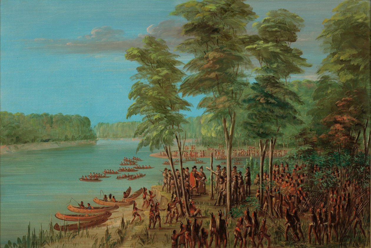 La Salle nimmt Besitz vom Land an der Mündung des Arkansas. 10. März 1682, 1847-1848 von George Catlin