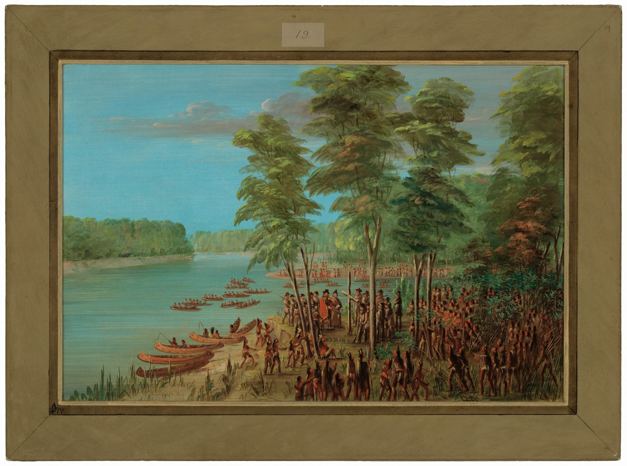 La Salle nimmt Besitz vom Land an der Mündung des Arkansas. 10. März 1682 von George Catlin