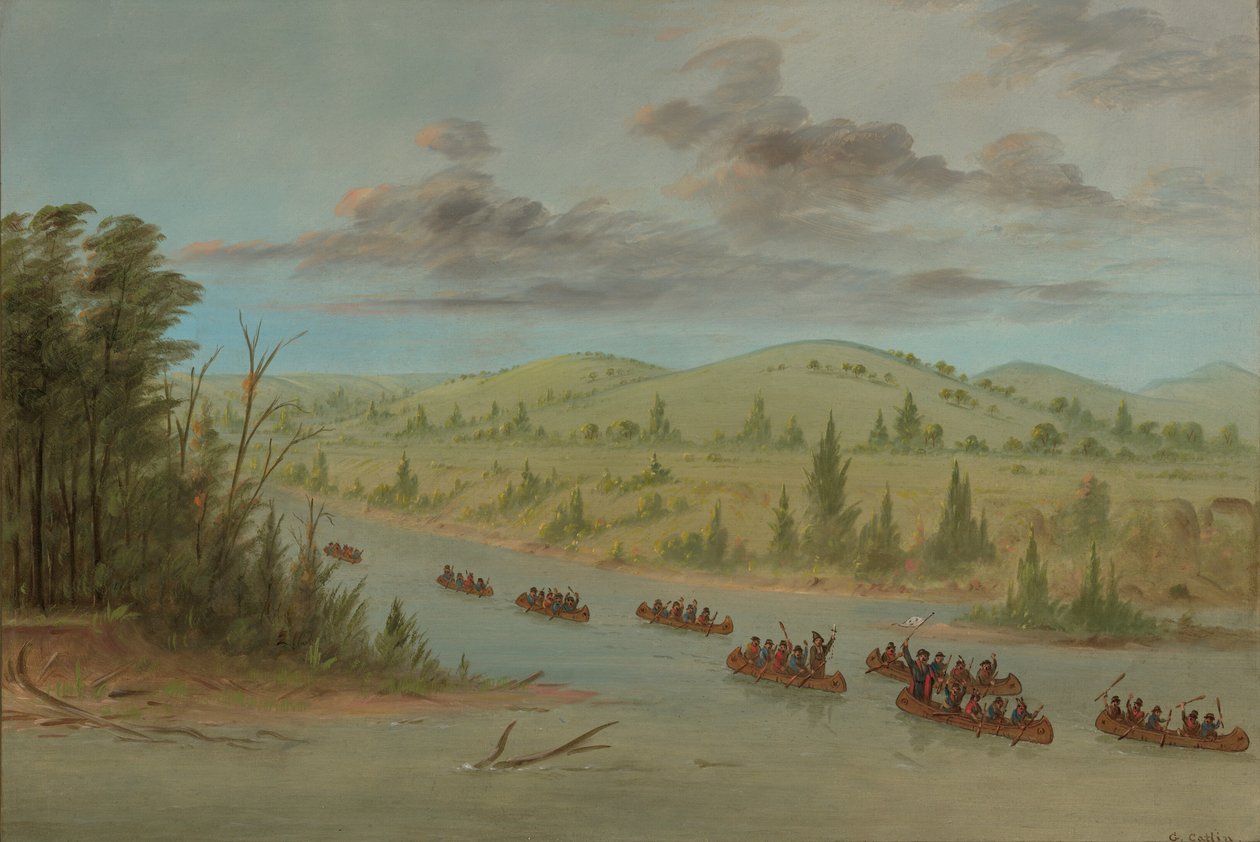 La Salles Gruppe betritt den Mississippi in Kanus. 6. Februar 1682, 1847-1848 von George Catlin