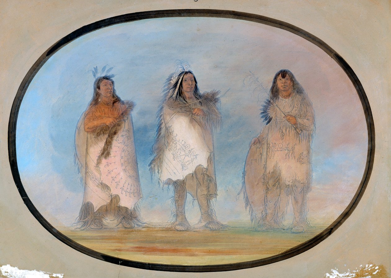 Kleiner Bär, Steiler Wind, Der Hund, Drei angesehene Krieger des Sioux-Stammes, ca. 1865-1871 von George Catlin