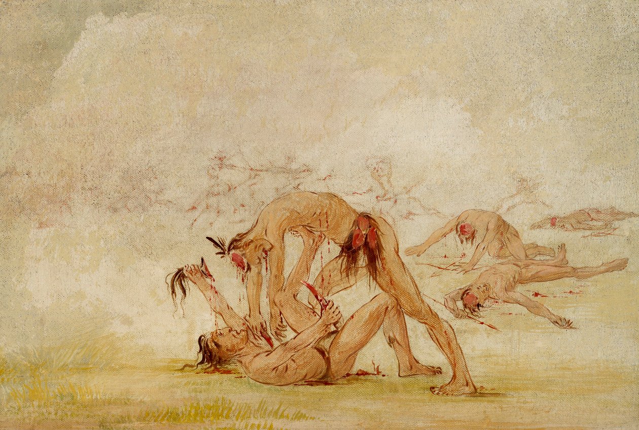 Mandan skalpiert einen Feind von George Catlin