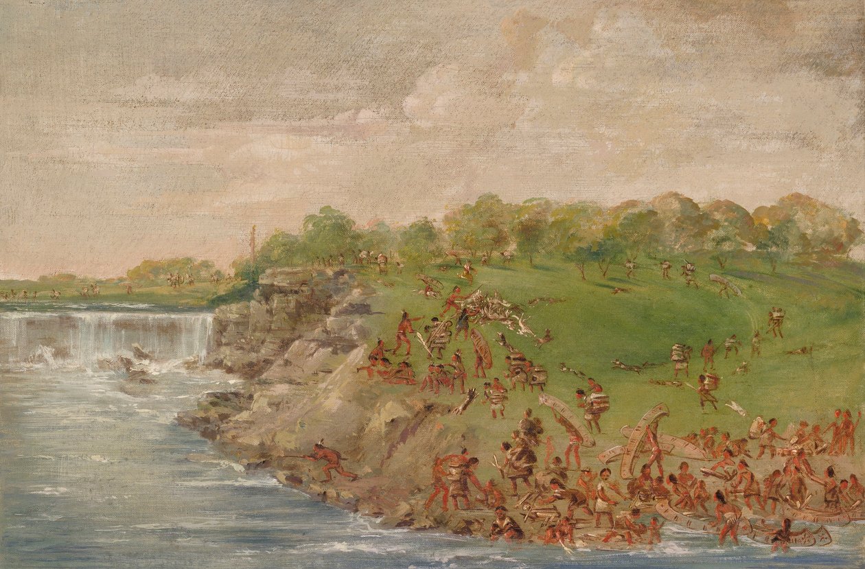 Ojibwa beim Umtragen um die St. Anthony Fälle von George Catlin