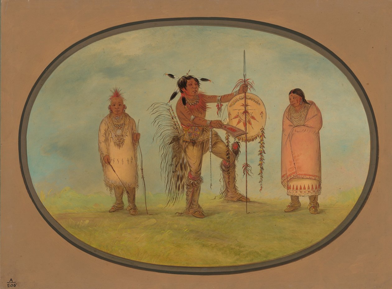 Saukie-Krieger, seine Frau und ein Junge von George Catlin