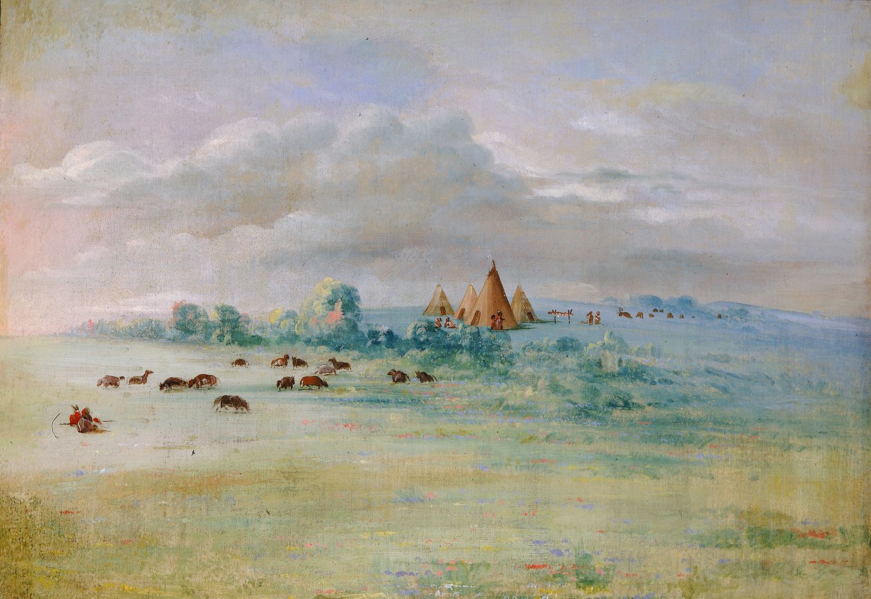 Sioux-Dorf, Lake Calhoun, nahe Fort Snelling von George Catlin