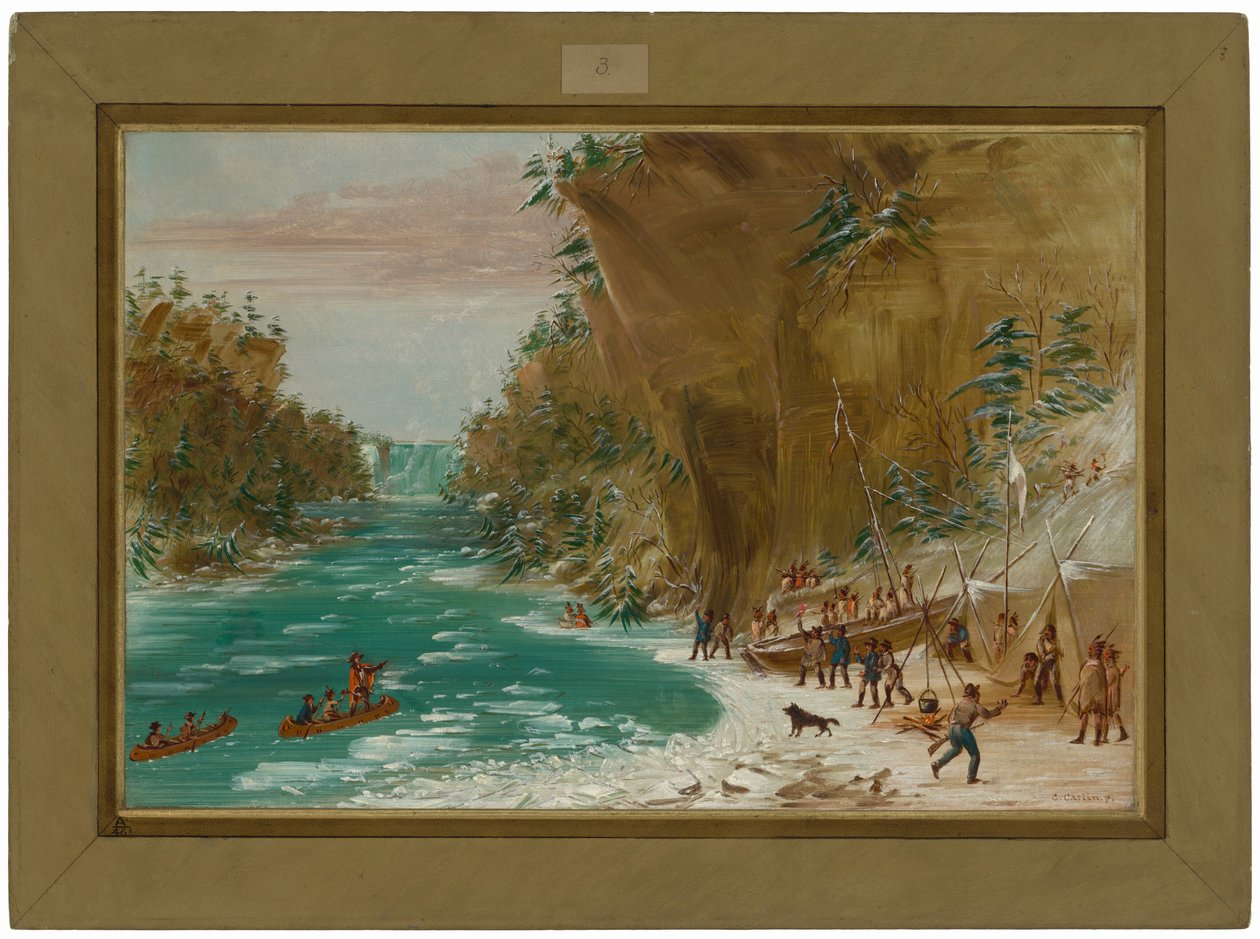 Die Expedition lagerte unterhalb der Niagarafälle. 20. Januar 1679 von George Catlin